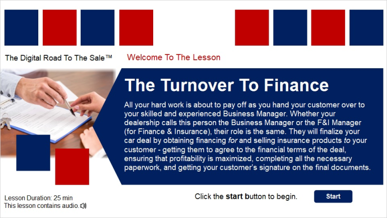 The Turnover To Finance | Automotive Sales Training Online